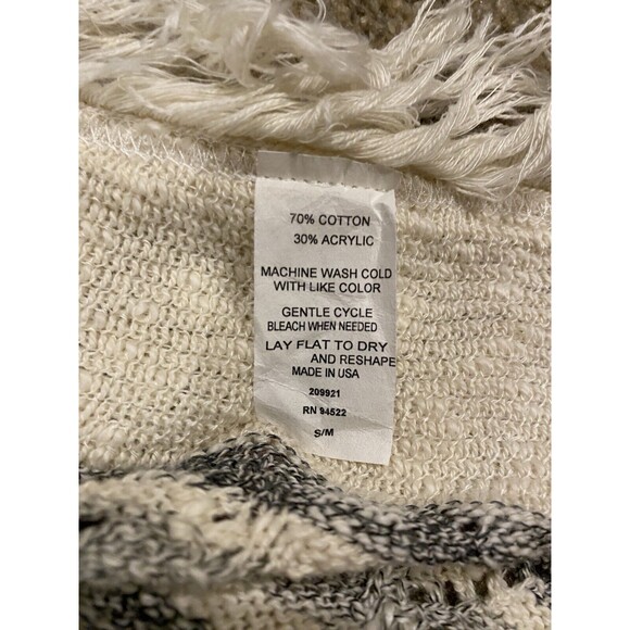Altar’d State Fringed Poncho Sweater Small‎ Medium Cotton Striped Cream - Picture 5 of 6